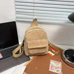 Girls Corduroy Travel Backpack Casual School Bag