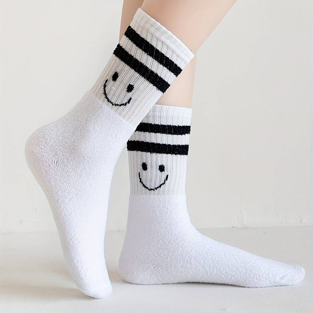 6 Pairs Smile Print Socks Cute Mid Tube Women's Stockings