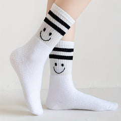 6 Pairs Smile Print Socks Cute Mid Tube Women's Stockings