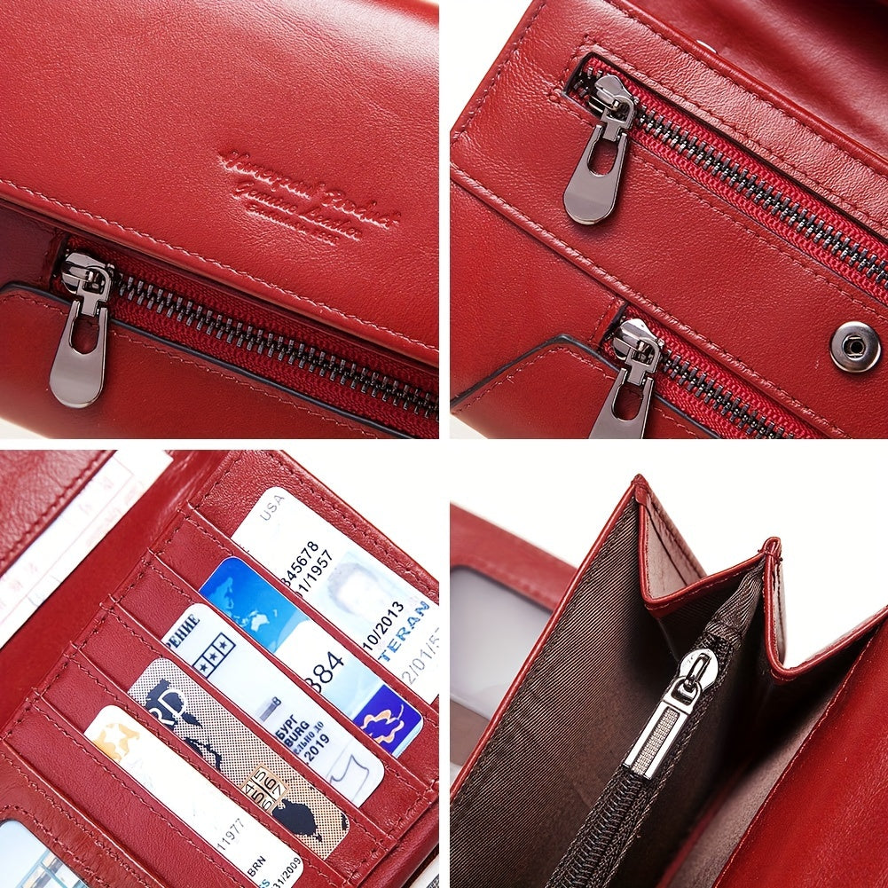 HUMERPAUL Women's Leather Wallet RFID Blocking Long Zipper Clutch