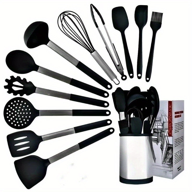 12pcs Silicone Kitchen Utensil Set With Stainless Steel Handle