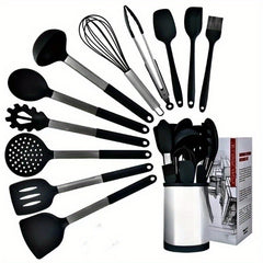 12pcs Silicone Kitchen Utensil Set With Stainless Steel Handle