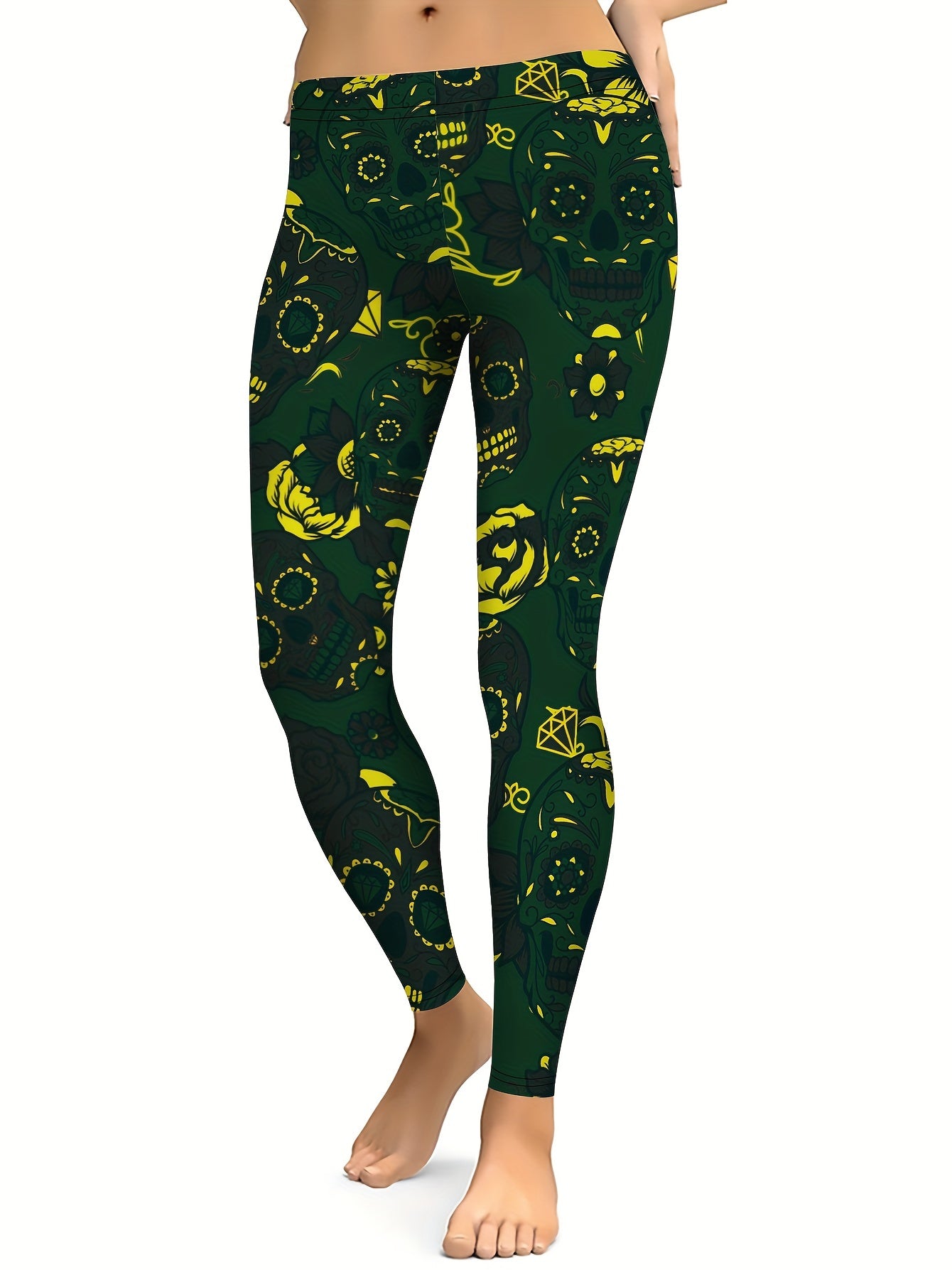 Skull Flower Fitness Leggings Halloween Yoga Pants