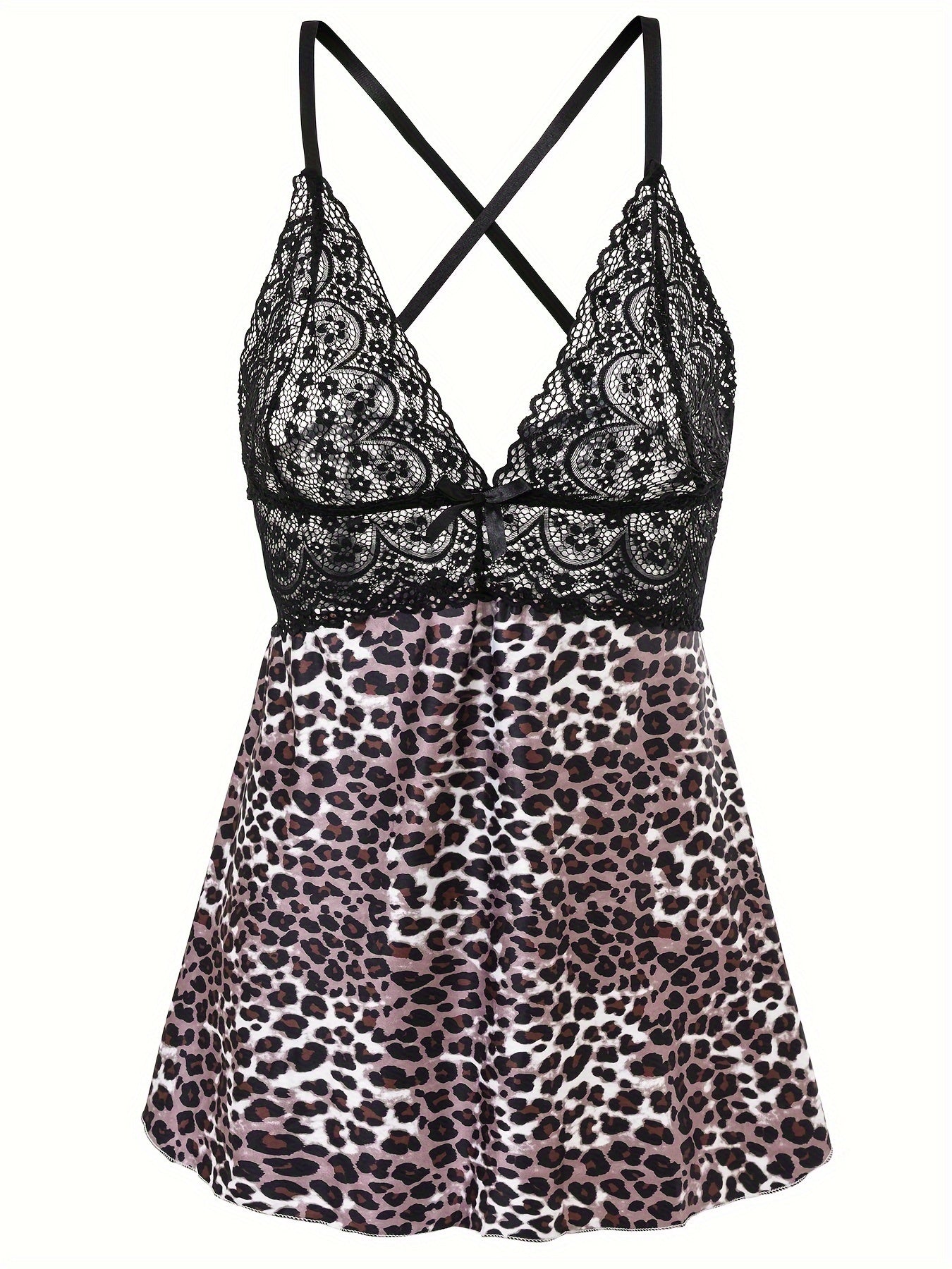 Leopard Print Lace Crisscross Back Cami Dress