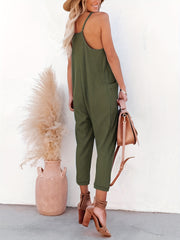 Casual V Neck Jumpsuit With Pockets