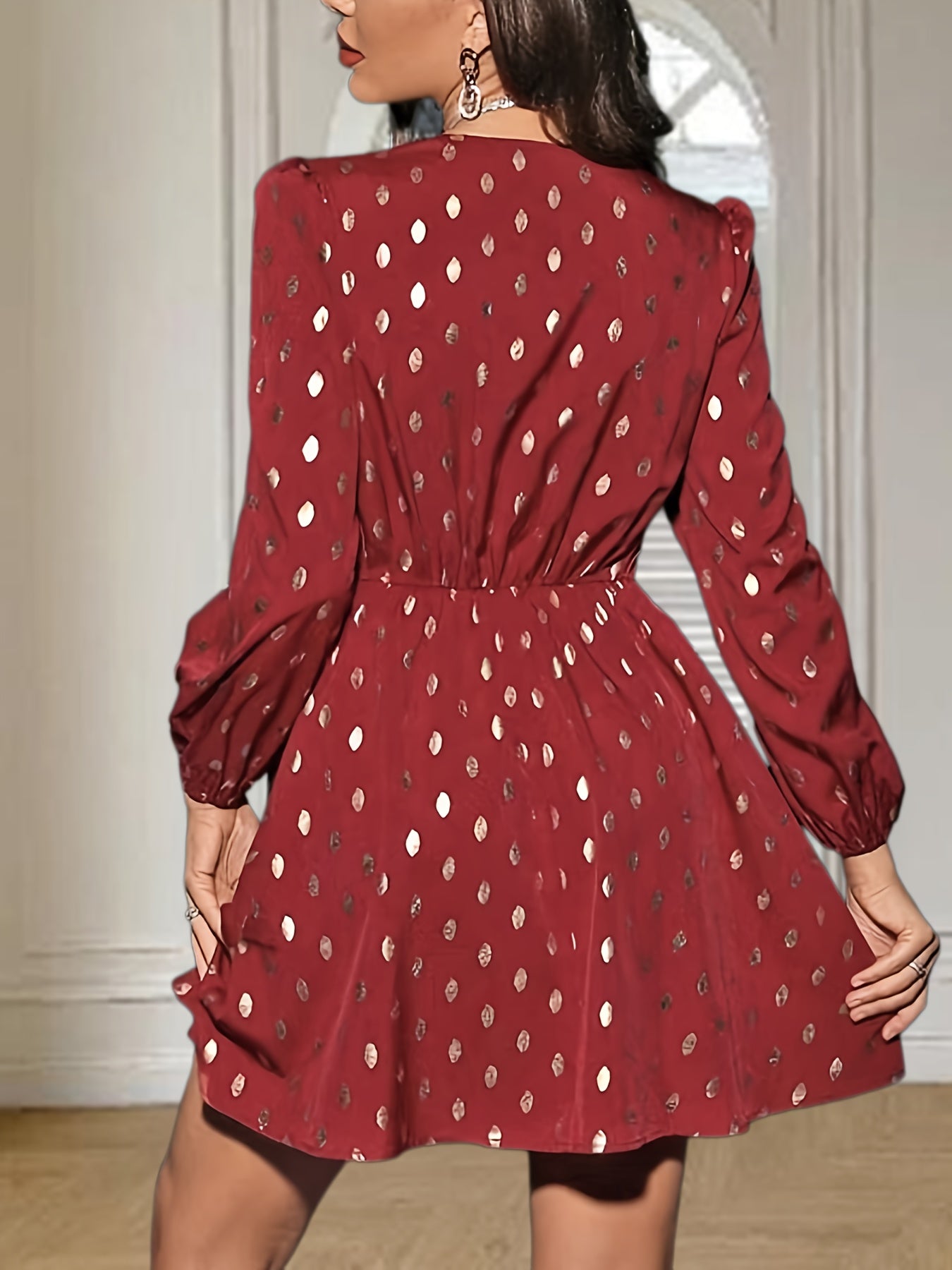 Graphic Print Twist Front Dress Casual V Neck Long Sleeve Dress