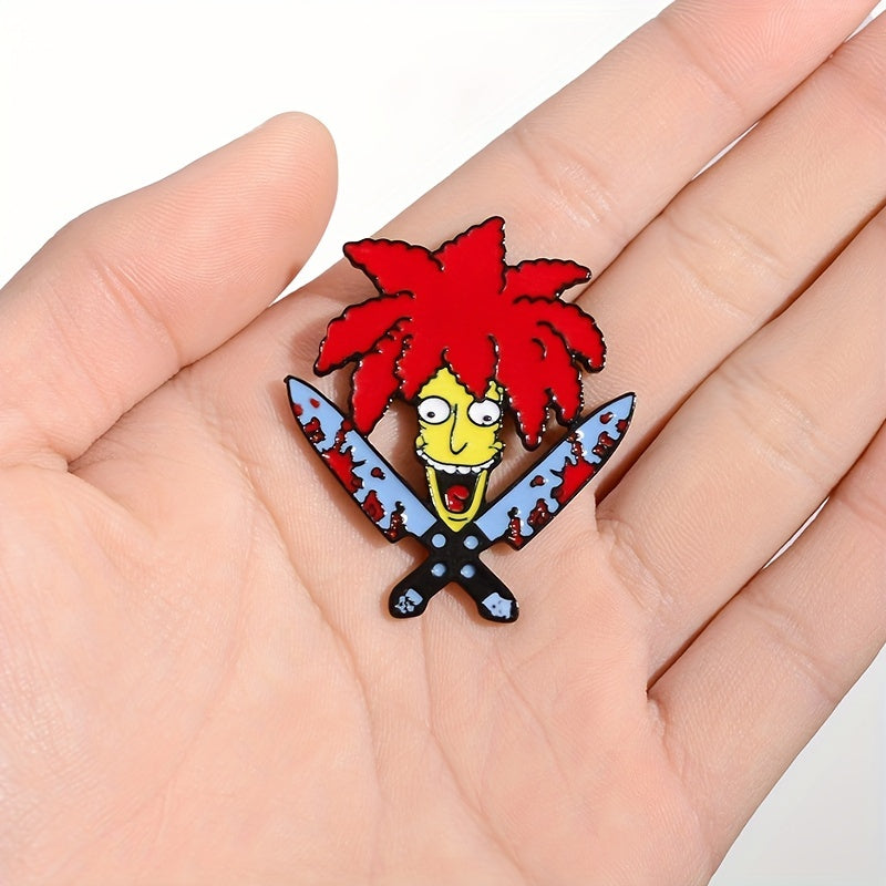 Double Horror Cartoon Character Head Brooch