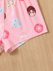 Girl's Donut Print Camisole Top and Shorts Set