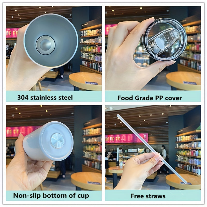 20oz Fitness Stainless Steel Vacuum Cup with Straw for Outdoor Sports