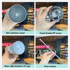 20oz Fitness Stainless Steel Vacuum Cup with Straw for Outdoor Sports