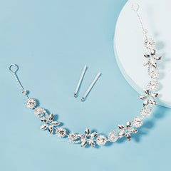 Crystal Silk Wedding Headband Rhinestone Bridal Hairpiece Silver