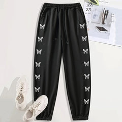 Monogram Butterfly Print Casual Sports Pants with Drawstring