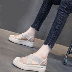 Women's Cross Strap Lace Espadrille Sandals Slingback Slip On Platform Shoes