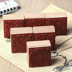 6pcs Vintage Square Wooden Seal Vintage Pattern Seal DIY Journal Seal