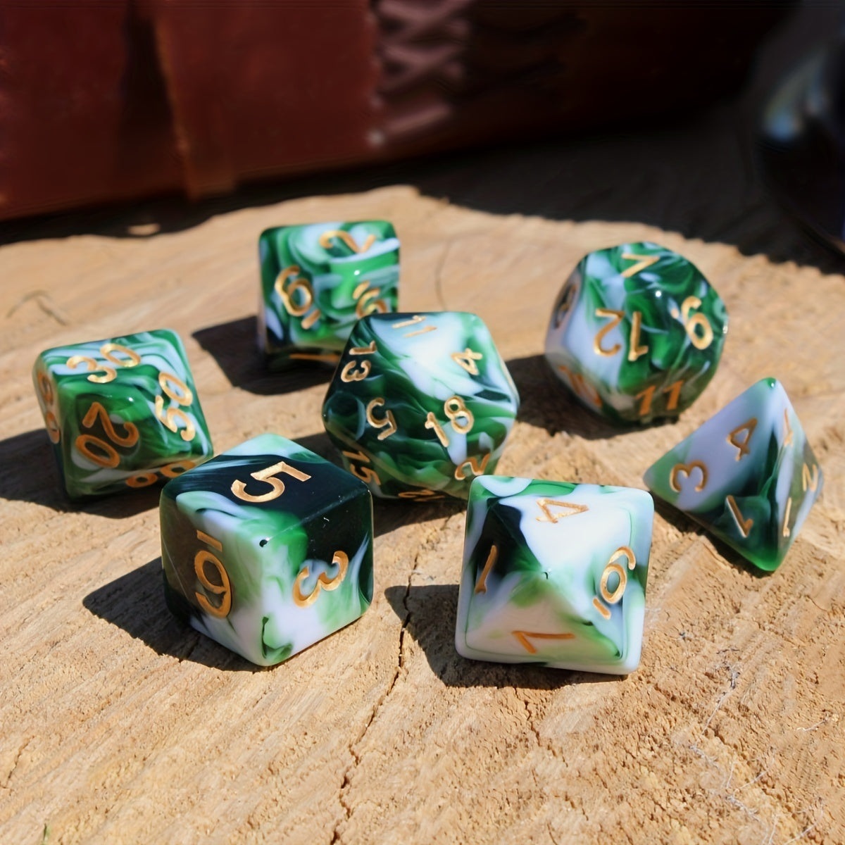 7pcs Marbled Mint RPG Dice Set For Party