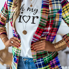 Casual Plaid Colorful Lapel Blazer Spring & Fall Women's Clothing