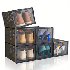 6pcs Plastic Folding Shoe Storage Boxes Dust-proof Stackable Display Drawers