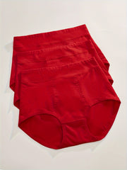 3pcs Solid Briefs Comfy & Breathable Stretchy Intimates Panties
