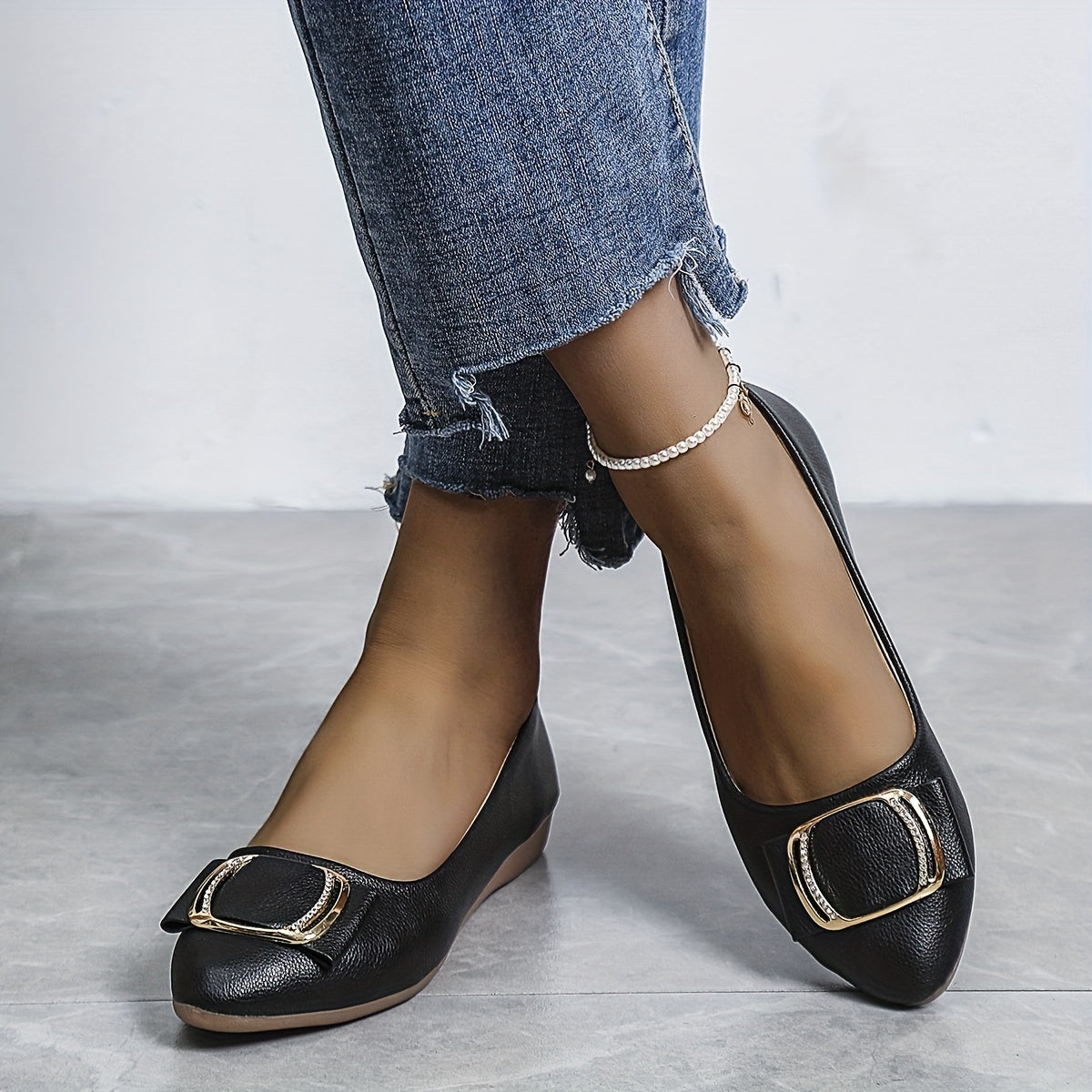 Women's Pointed Toe Ballet Flats Bow Slip-On Soft Sole Faux Leather Shoes