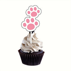 12pcs Cat Theme Birthday Party Cake Plate Set with Cat Face Flag
