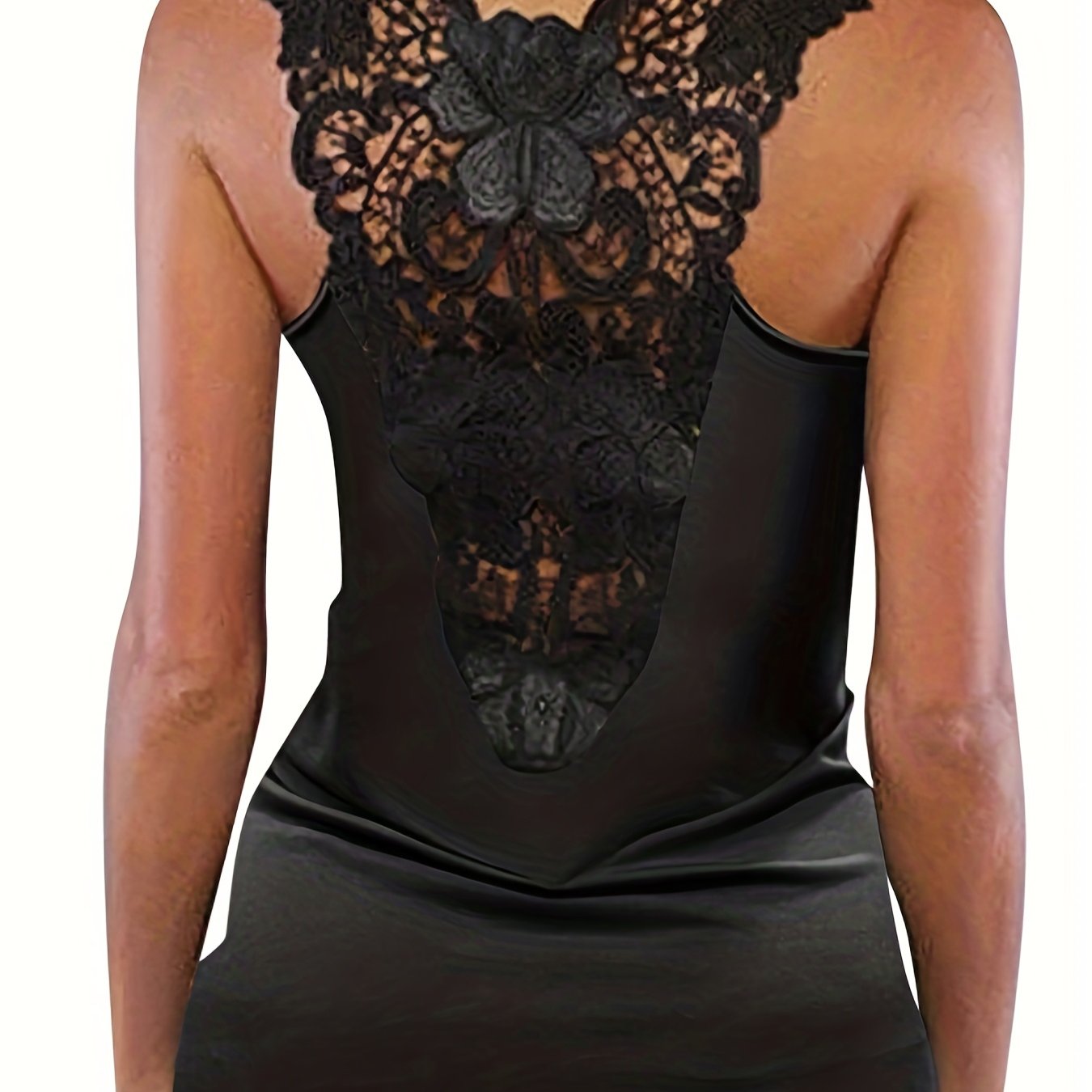 Lace Contrast Sleeveless Tank Top Sexy Summer Women's Clothing