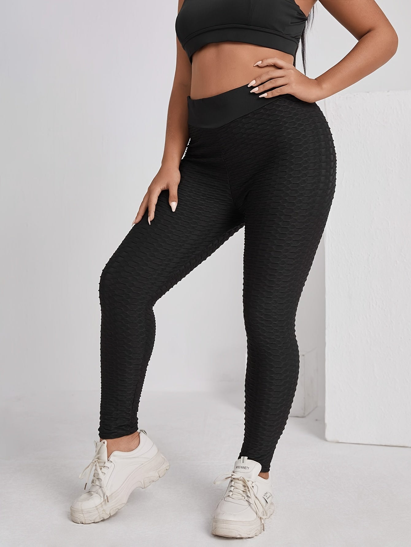 Solid Textured High Rise Leggings
