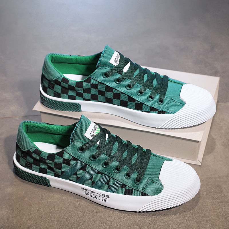 Men's Checkered Lace-up Canvas Skate Shoes Breathable