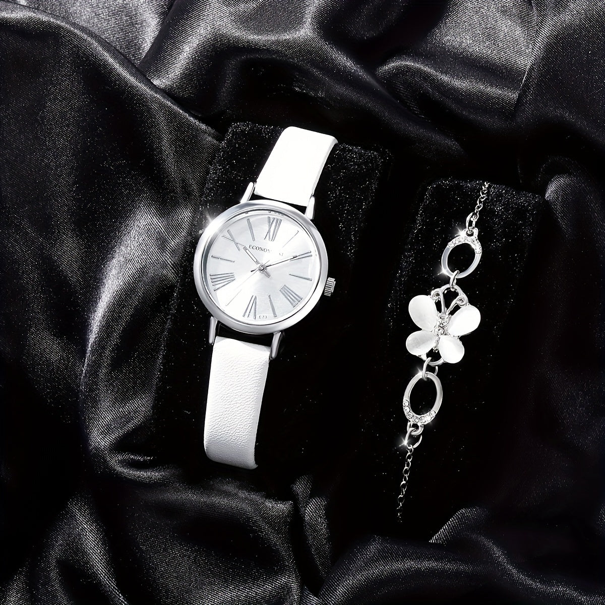 2pcs Student Number Roman Leather Watch Set