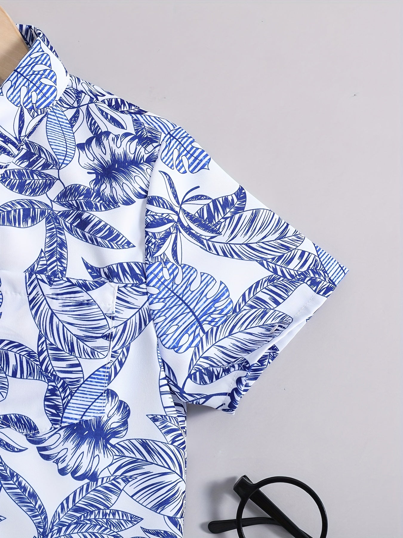 Boys Leaves Print Shirt Preppy Style For Summer Kids Clothes