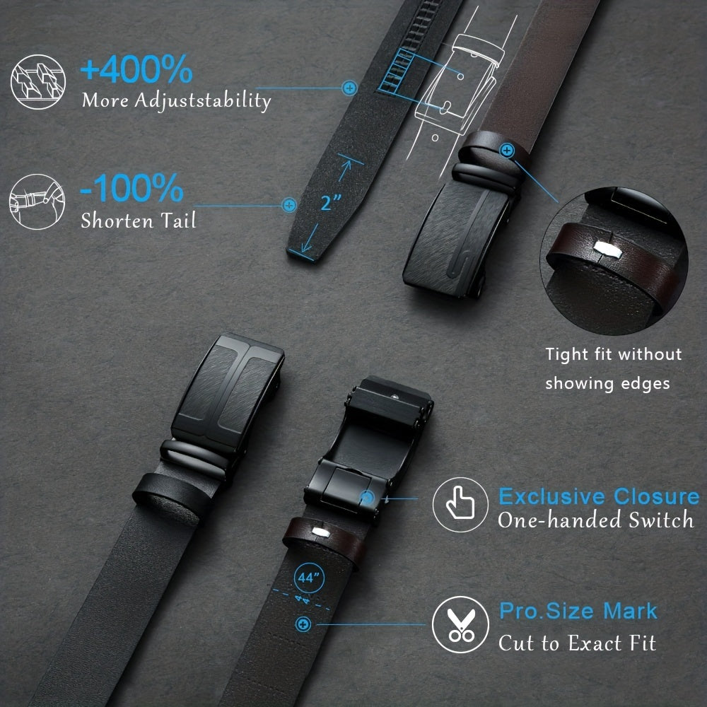 Men's Leather Ratchet Belt Automatic Buckle For Casual Jeans