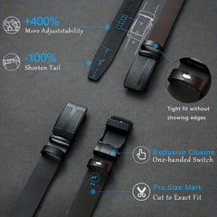 Men's Leather Ratchet Belt Automatic Buckle For Casual Jeans