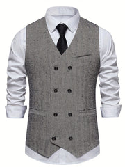Classic Herringbone Double Breasted Men's Vest Wedding Retro Suit