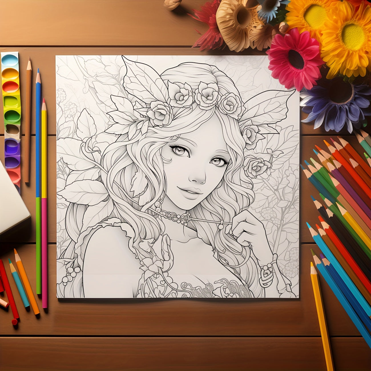 ENASUE Flower Fairies' Wonderland Coloring Book for Adults - 25 Pages