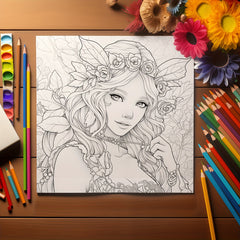 ENASUE Flower Fairies' Wonderland Coloring Book for Adults - 25 Pages