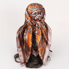 Vintage Paisley Print Square Scarf Satin Shawl Head Scarf Silk Bandana