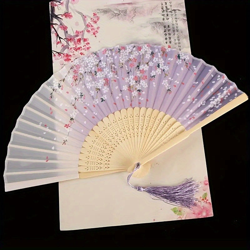 Silky Fan Chinese Style Folding Fan Ornament Floral Pattern Women's Handheld Fan