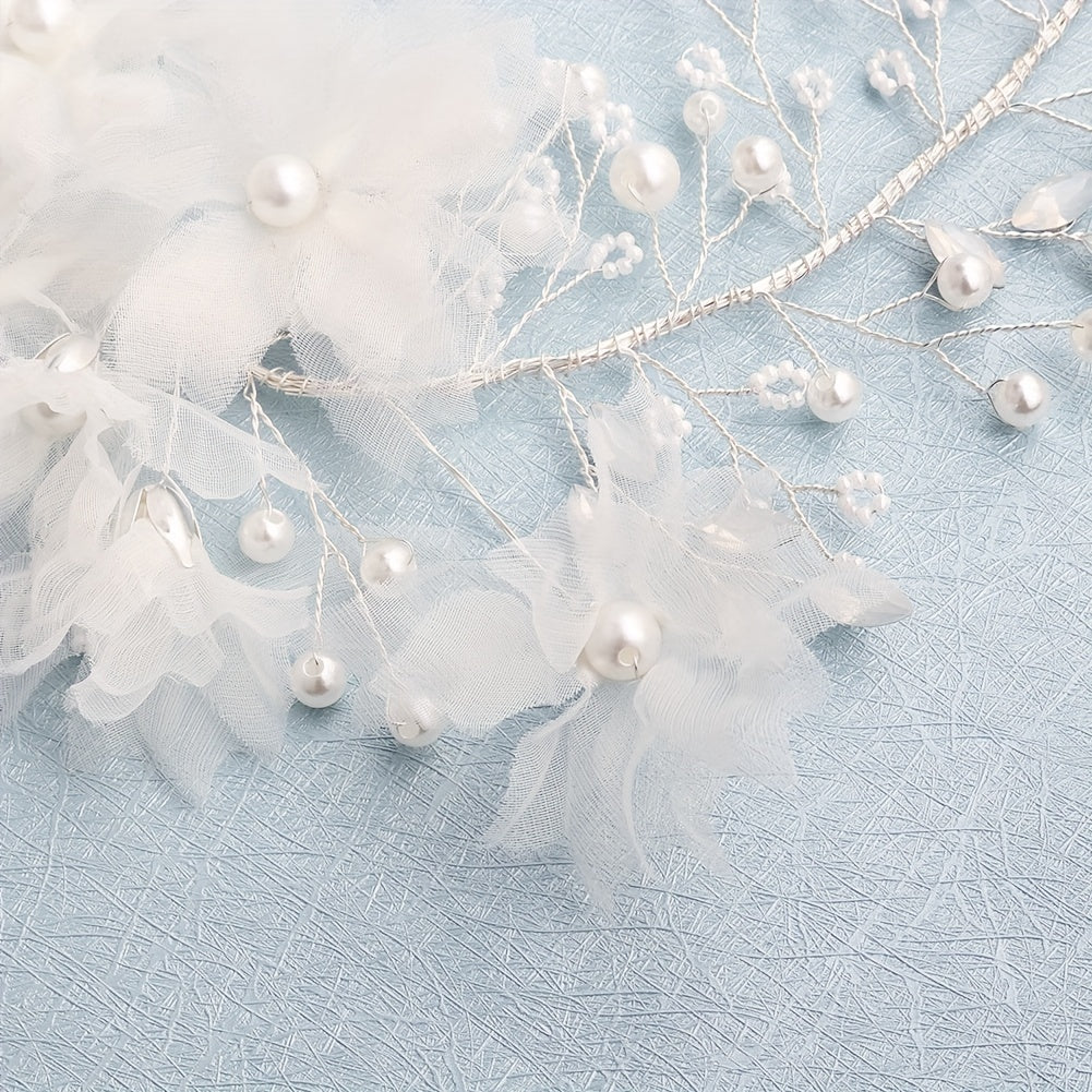Mesh Flower Pearl Hair Band Bridal Wedding Headwear
