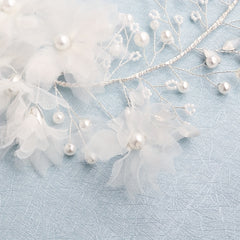 Mesh Flower Pearl Hair Band Bridal Wedding Headwear