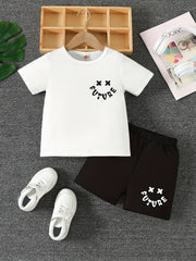 Boy's 2pc T-shirt & Shorts Set Letter Print Short Sleeve