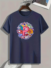 Cartoon Print Men's Graphic T-shirt Casual Comfy Tee