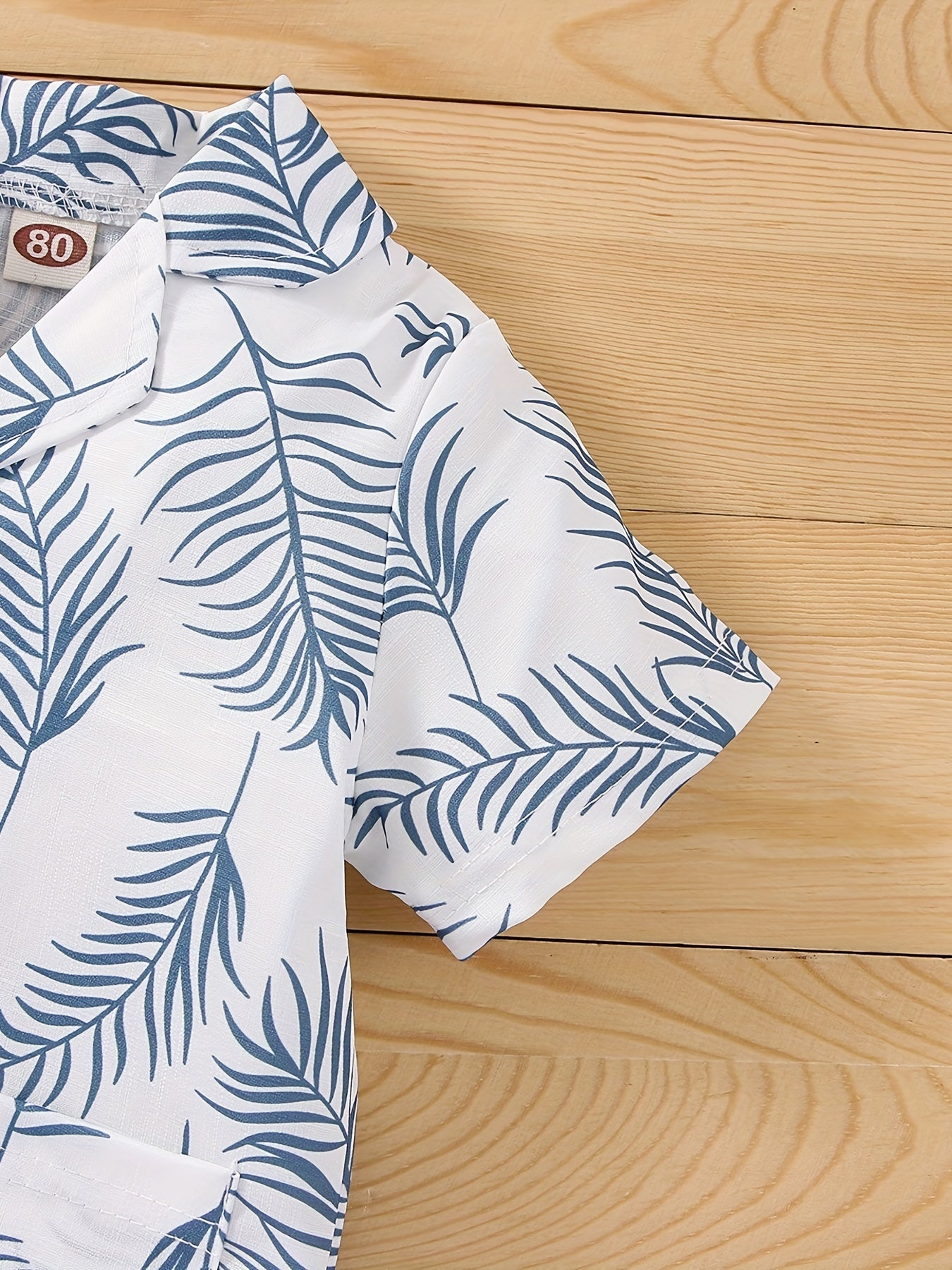 2pcs Baby Boys Leaf Print Short Sleeve Shirt & Shorts Set for Summer