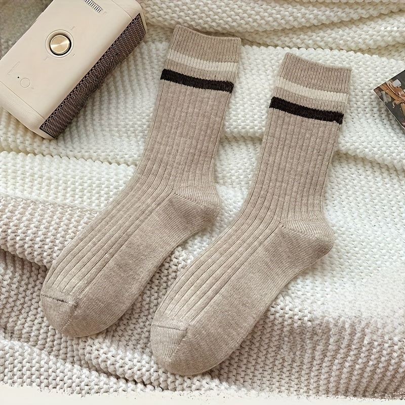 5 Pairs Colorblock Striped Socks Women's Stockings