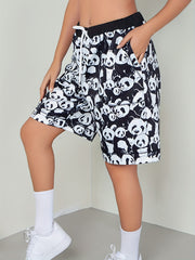 Panda Print Drawstring High Rise Shorts