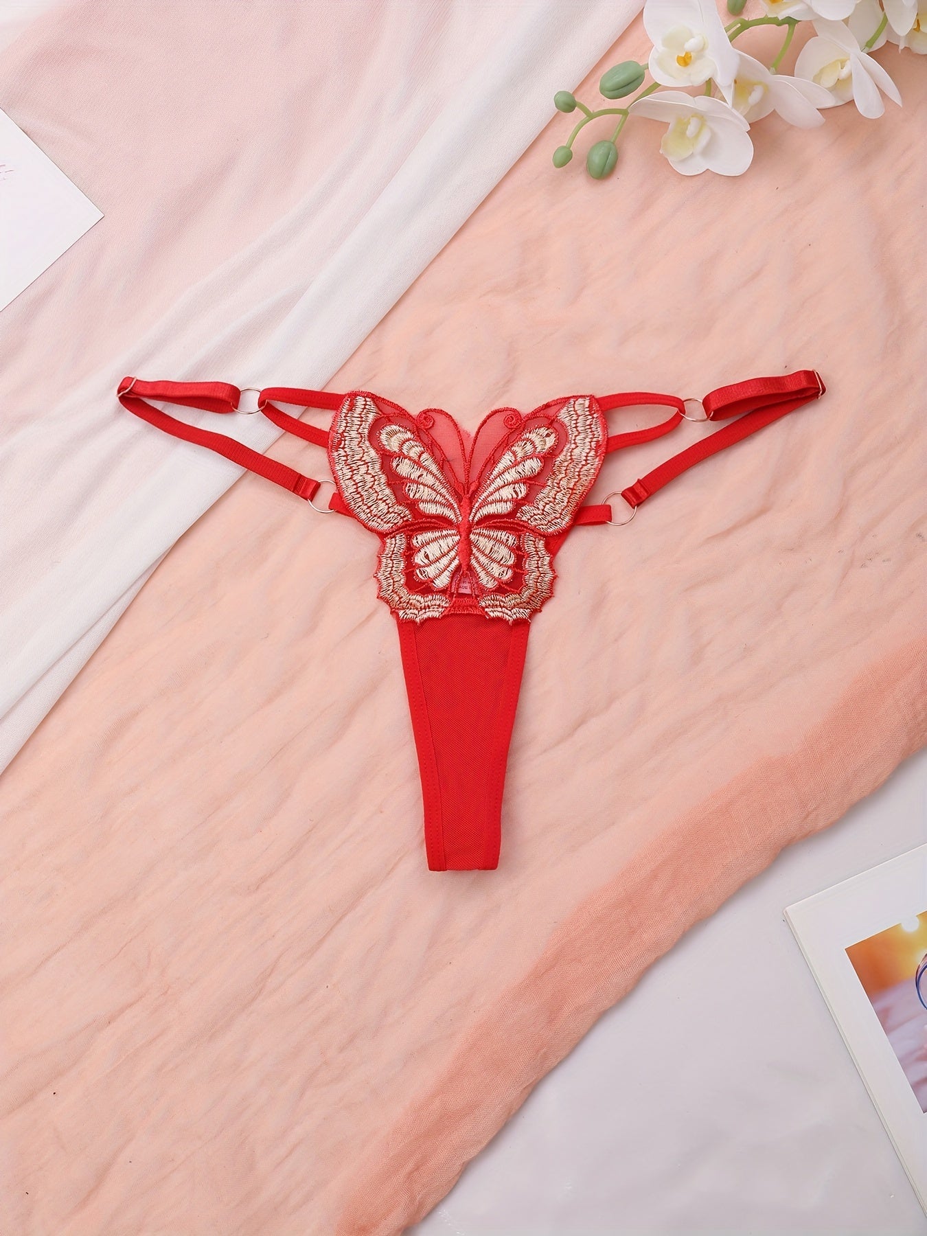 Sexy Butterfly Embroidery Thongs Low Waist Panties