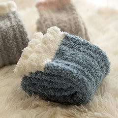 5 Pairs Colorblock Fuzzy Socks Warm Mid Tube Women's Stockings