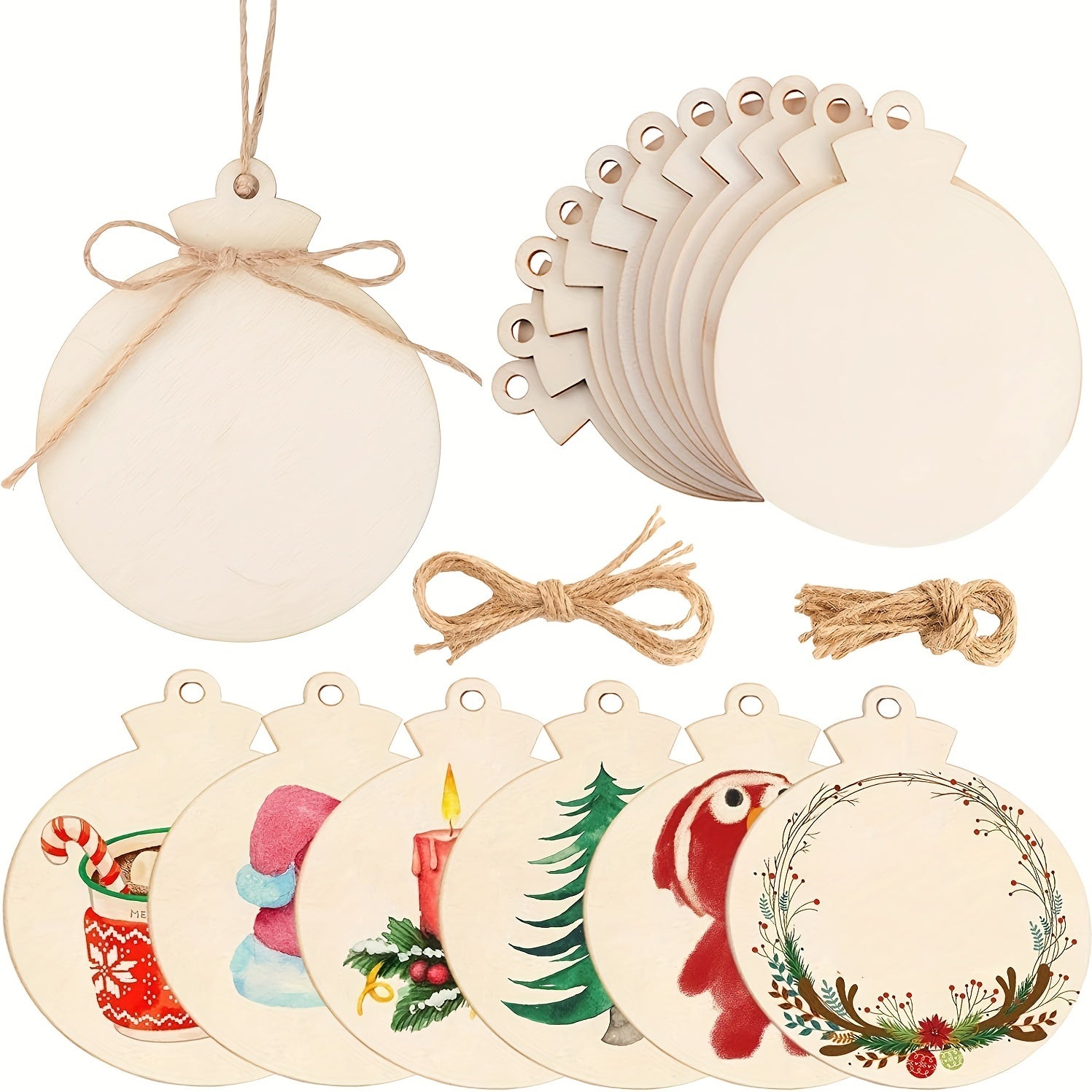 10pcs Round Wooden Ornaments Unfinished Holes Natural Wood Slices For Craft DIY