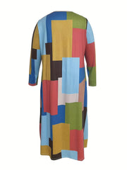 Colorblock Geometric Print Long Sleeve Cardigan