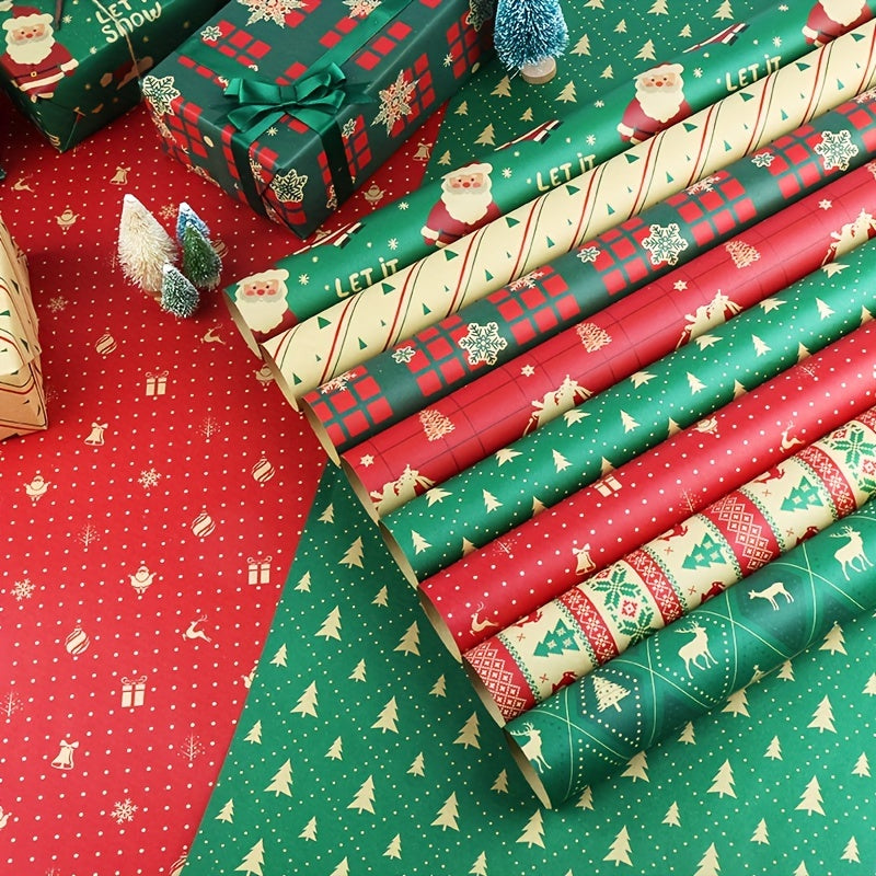 8pcs 50 Christmas Wrapping Paper for Gift Boxes Holiday Arts Crafts Decorations