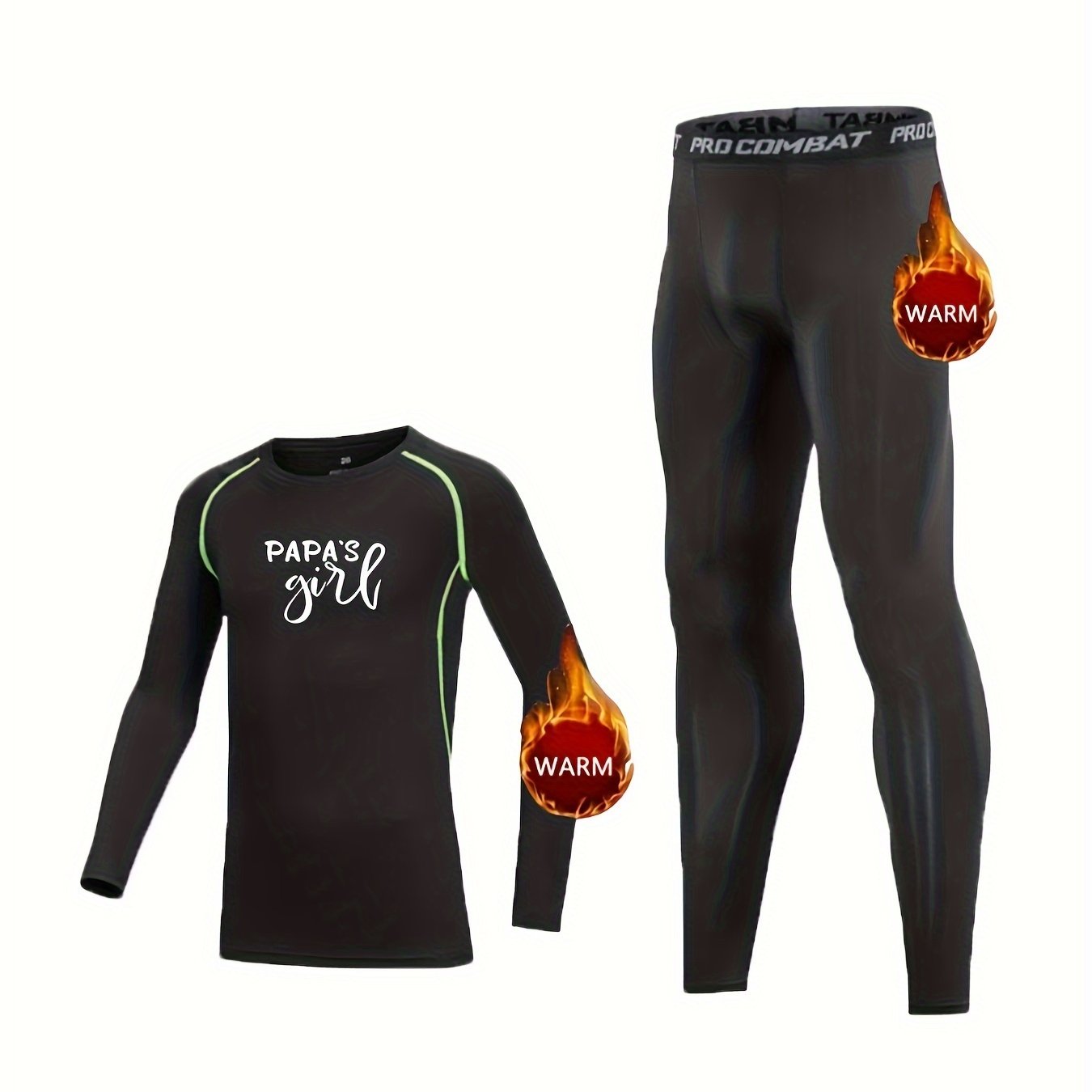 2pcs Toddler Fleece Compression Sets PAPA'S GIRL Print Crew Neck Matching Pants