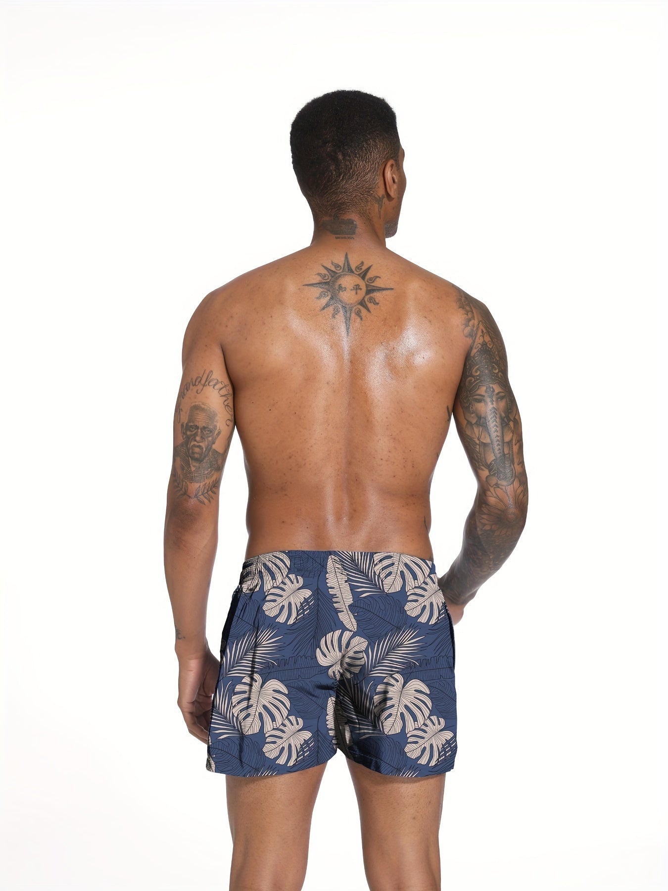 Quick Dry Men's Swim Trunks Beach Pool Leaf Pattern